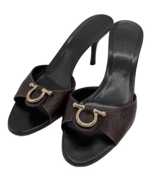GUCCI（グッチ）GUCCI (グッチ) グッチシマヒールサンダル ブラウン サイズ:37の古着・服飾アイテム