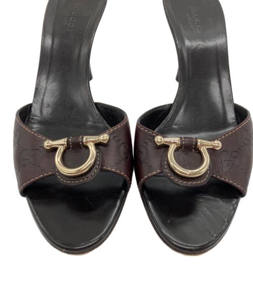 GUCCI（グッチ）GUCCI (グッチ) グッチシマヒールサンダル ブラウン サイズ:37の古着・服飾アイテム