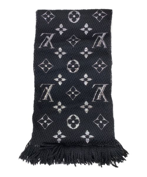 LOUIS VUITTON（ルイ ヴィトン）LOUIS VUITTON (ルイ ヴィトン) エシャルプ・ロゴマニア シャイン モノグラム ウールシルクマフラー ブラックの古着・服飾アイテム