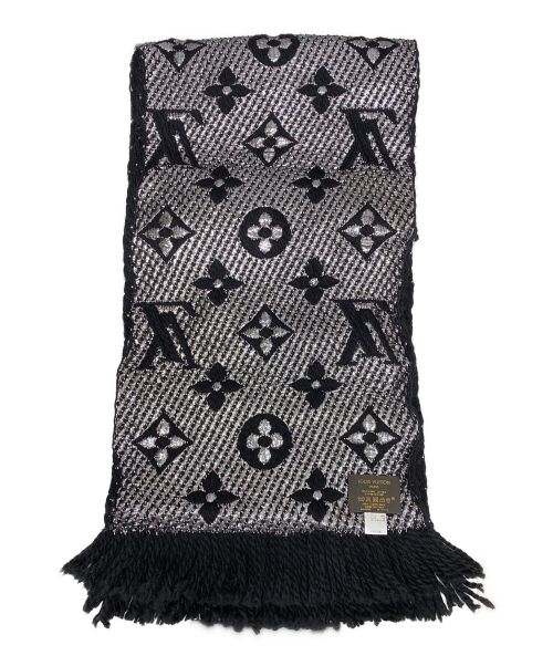 LOUIS VUITTON（ルイ ヴィトン）LOUIS VUITTON (ルイ ヴィトン) エシャルプ・ロゴマニア シャイン モノグラム ウールシルクマフラー ブラックの古着・服飾アイテム