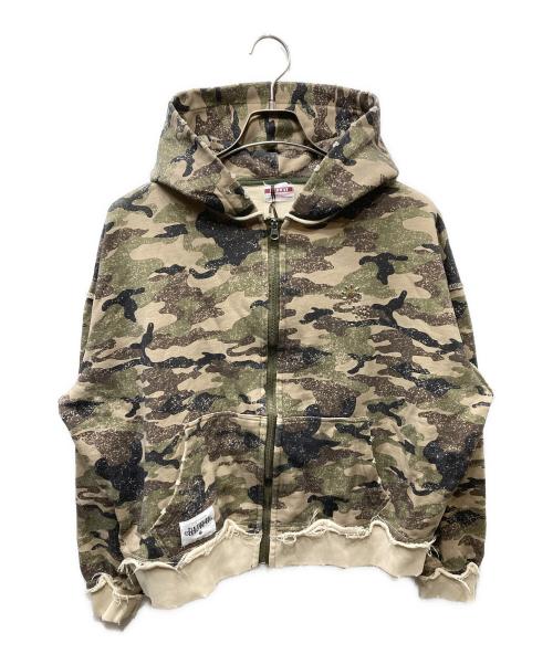 BADWAY（バッドウェイ）BADWAY (バッドウェイ) カモ柄ジップパーカー グリーン×ベージュ サイズ:SIZE Lの古着・服飾アイテム