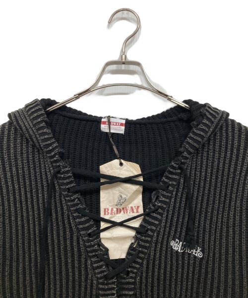 BADWAY（バッドウェイ）BADWAY (バッドウェイ) ニットパーカー ブラック×グレー サイズ:M 未使用品の古着・服飾アイテム