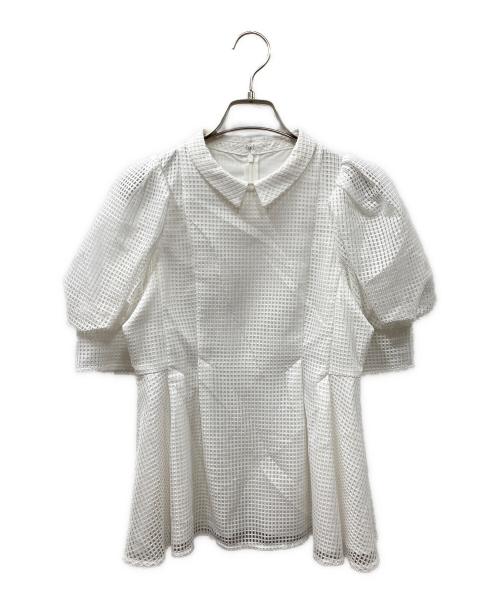 CELFORD（セルフォード）CELFORD (セルフォード) パフスリーブメッシュブラウス ホワイト サイズ:36の古着・服飾アイテム