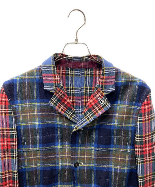 GANRYU COMME des GARCONS（ガンリュウ コム デ ギャルソン）GANRYU COMME des GARCONS (ガンリュウ コム デ ギャルソン) チェックパッチワークジャケット レッド×ブルー サイズ:Lの古着・服飾アイテム