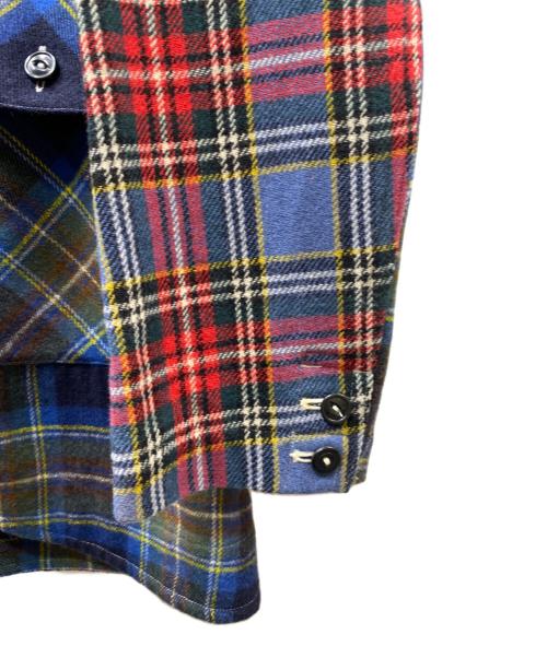 GANRYU COMME des GARCONS（ガンリュウ コム デ ギャルソン）GANRYU COMME des GARCONS (ガンリュウ コム デ ギャルソン) チェックパッチワークジャケット レッド×ブルー サイズ:Lの古着・服飾アイテム