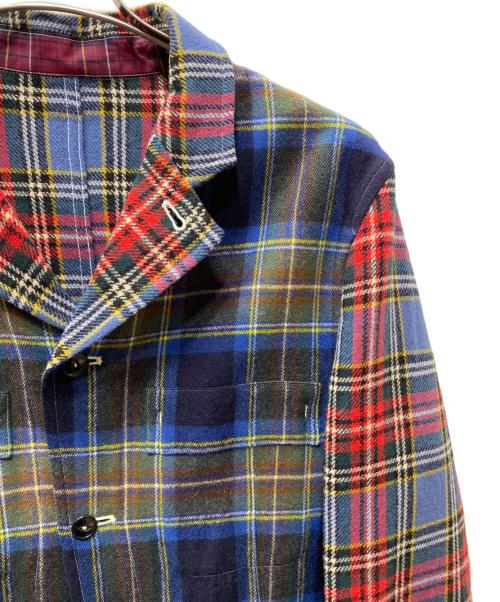 GANRYU COMME des GARCONS（ガンリュウ コム デ ギャルソン）GANRYU COMME des GARCONS (ガンリュウ コム デ ギャルソン) チェックパッチワークジャケット レッド×ブルー サイズ:Lの古着・服飾アイテム