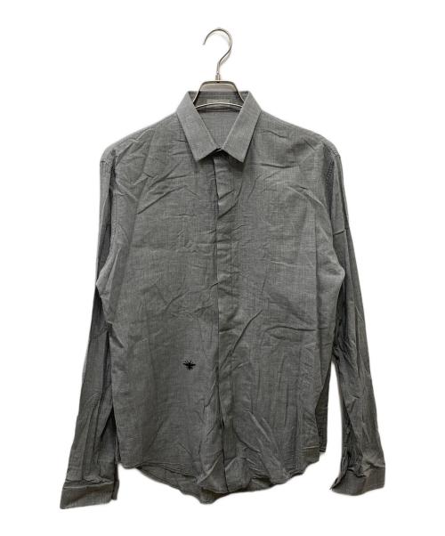 DIOR HOMME（ディオール オム）DIOR HOMME (ディオール オム) BEE刺繍 シアーL/Sシャツ ネイビー×ホワイト サイズ:40の古着・服飾アイテム
