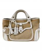 CELINEセリーヌ）の古着「ストロー カゴブギーバッグ トートバッグ」｜ホワイト×ベージュ