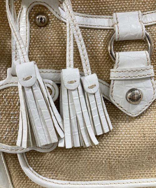 CELINE（セリーヌ）CELINE (セリーヌ) ストロー カゴブギーバッグ トートバッグ ホワイト×ベージュの古着・服飾アイテム