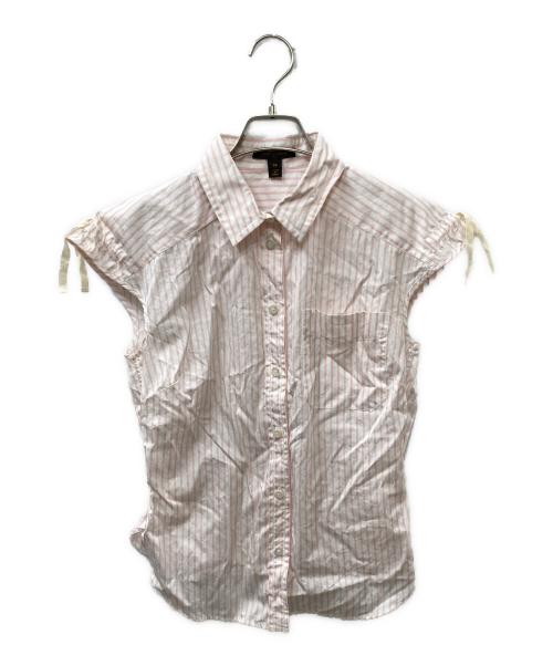 LOUIS VUITTON（ルイ ヴィトン）LOUIS VUITTON (ルイ ヴィトン) N/Sモノグラムストライプブラウス ピンク×ホワイト サイズ:34の古着・服飾アイテム