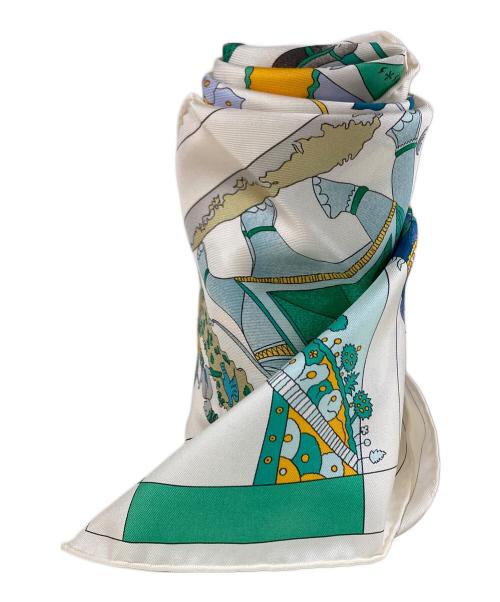 HERMES（エルメス）HERMES (エルメス) カレ90シルクスカーフ 眩惑のインド ホワイト×グリーン サイズ:OneSizeの古着・服飾アイテム