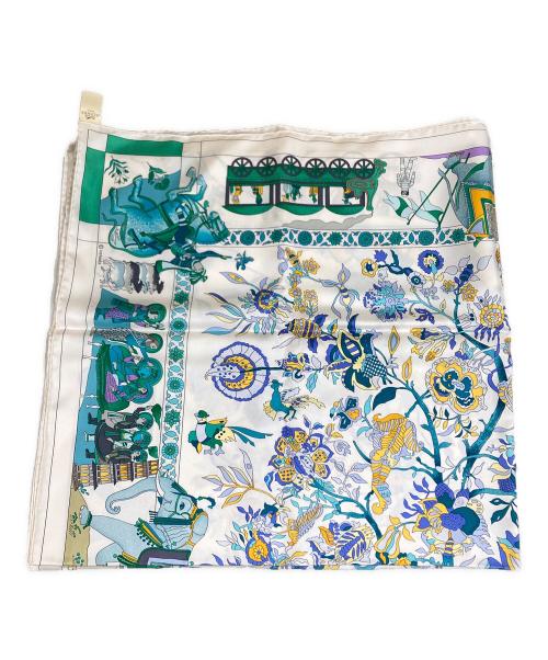 HERMES（エルメス）HERMES (エルメス) カレ90シルクスカーフ 眩惑のインド ホワイト×グリーン サイズ:OneSizeの古着・服飾アイテム