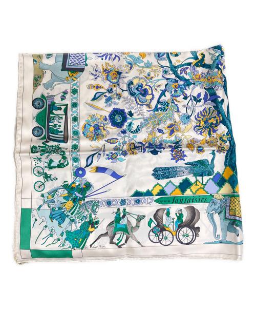 HERMES（エルメス）HERMES (エルメス) カレ90シルクスカーフ 眩惑のインド ホワイト×グリーン サイズ:OneSizeの古着・服飾アイテム