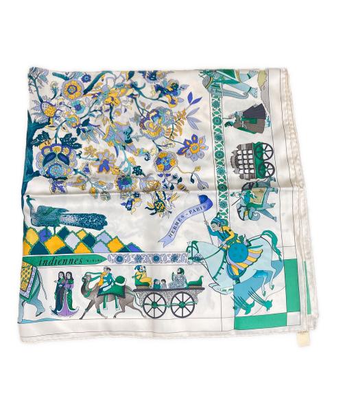 HERMES（エルメス）HERMES (エルメス) カレ90シルクスカーフ 眩惑のインド ホワイト×グリーン サイズ:OneSizeの古着・服飾アイテム