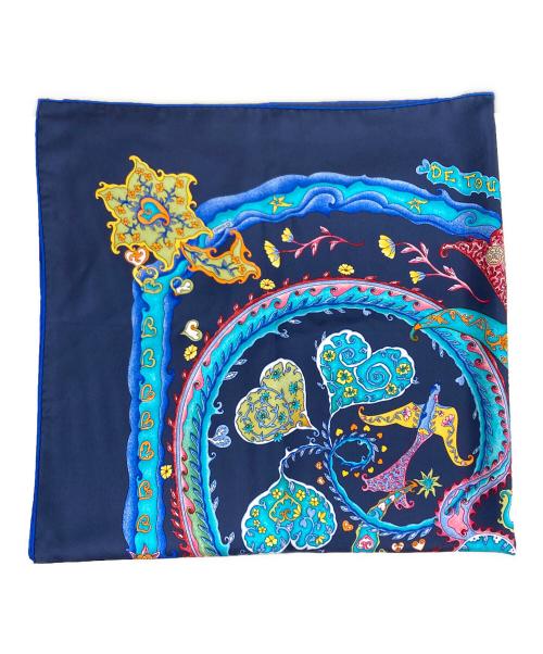 HERMES（エルメス）HERMES (エルメス) カレ90シルクスカーフ 心をこめて ネイビー×ブルー サイズ:OneSizeの古着・服飾アイテム