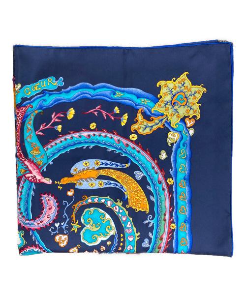 HERMES（エルメス）HERMES (エルメス) カレ90シルクスカーフ 心をこめて ネイビー×ブルー サイズ:OneSizeの古着・服飾アイテム