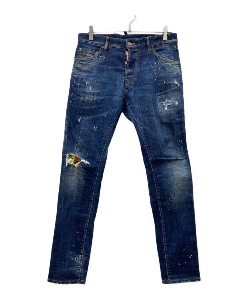 DSQUARED2（ディースクエアード）DSQUARED2 (ディースクエアード) COOL GUY JEANS ダメージペイントデニムパンツ インディゴ サイズ:46の古着・服飾アイテム