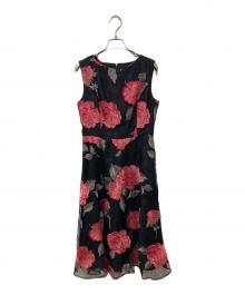 GRACE CONTINENTAL（（グレースコンチネンタル）の古着「フラワー刺繍チュールワンピース」｜ブラック×ピンク