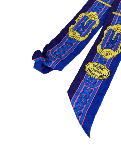 HERMES（エルメス）HERMES (エルメス) BRIDE DE COUR ツイリー シルクスカーフ ブルー×イエロー サイズ:OneSizeの古着・服飾アイテム