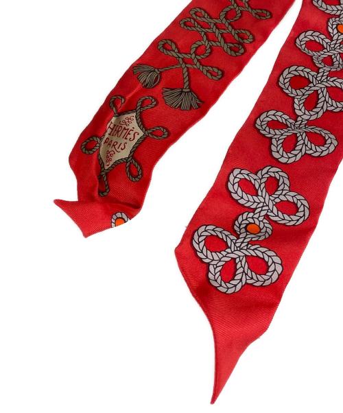 HERMES（エルメス）HERMES (エルメス) Galons et Brandebourgs ツイリー シルクスカーフ レッド×ブラウン サイズ:OneSizeの古着・服飾アイテム