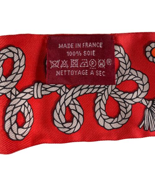 HERMES（エルメス）HERMES (エルメス) Galons et Brandebourgs ツイリー シルクスカーフ レッド×ブラウン サイズ:OneSizeの古着・服飾アイテム