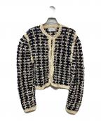 CLANEクラネ）の古着「VINTAGE TAPE HAND KNIT CARDIGAN」｜ホワイト×ネイビー