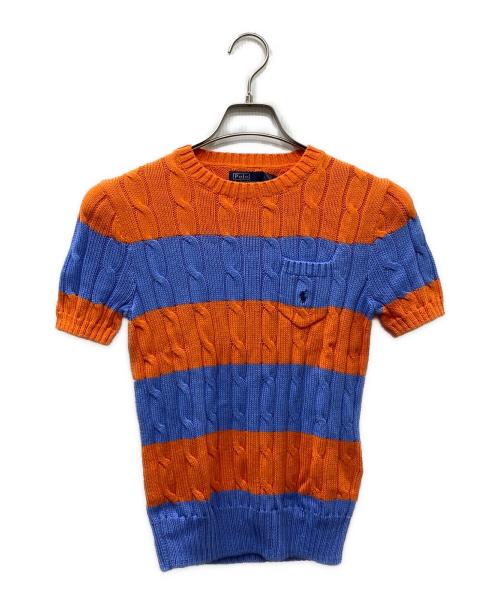 POLO RALPH LAUREN（ポロ・ラルフローレン）POLO RALPH LAUREN (ポロ・ラルフローレン) PIMA COTTON半袖ボーダーニット オレンジ×ブルー サイズ:S 未使用品の古着・服飾アイテム