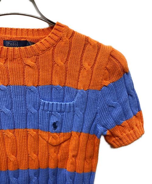 POLO RALPH LAUREN（ポロ・ラルフローレン）POLO RALPH LAUREN (ポロ・ラルフローレン) PIMA COTTON半袖ボーダーニット オレンジ×ブルー サイズ:S 未使用品の古着・服飾アイテム