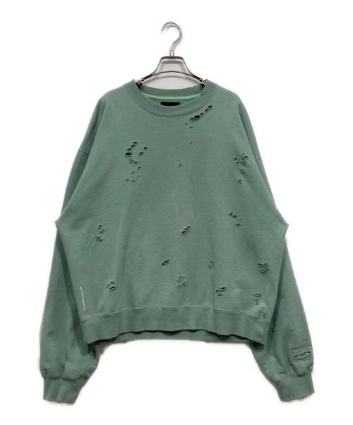 DELUXE（デラックス）DELUXE (デラックス) スウェット Sabotage ダメ―ジ加工 グリーン サイズ:Lの古着・服飾アイテム