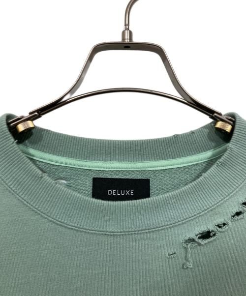 DELUXE（デラックス）DELUXE (デラックス) スウェット Sabotage ダメ―ジ加工 グリーン サイズ:Lの古着・服飾アイテム