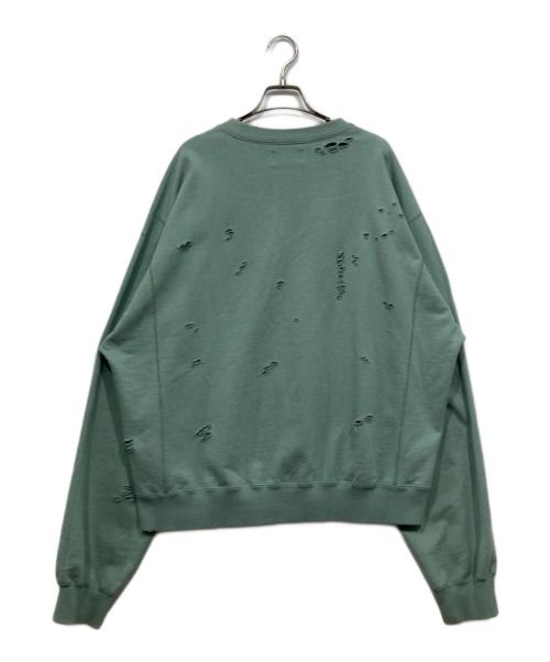 DELUXE（デラックス）DELUXE (デラックス) スウェット Sabotage ダメ―ジ加工 グリーン サイズ:Lの古着・服飾アイテム