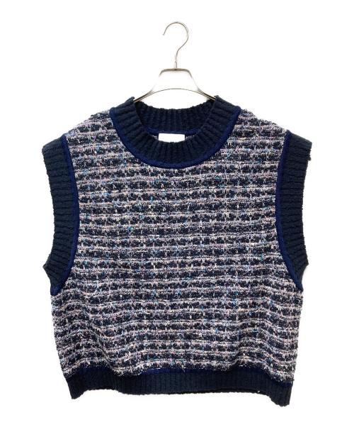 IROQUOIS（イロコイ）IROQUOIS (イロコイ) TUCK TWEED VS タックツイードベスト ネイビー×ホワイト サイズ:2の古着・服飾アイテム