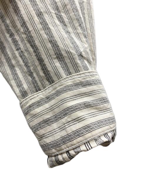 calmlence（カームレンス）calmlence (カームレンス) バンドカラーストライプシャツ ベージュ×ネイビー サイズ:2の古着・服飾アイテム