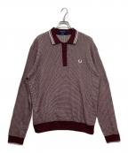 FRED PERRYフレッドペリー）の古着「TWO TEXTURE KNIT SHIRT」｜ボルドー×ホワイト