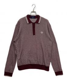 FRED PERRY（フレッドペリー）の古着「TWO TEXTURE KNIT SHIRT」｜ボルドー×ホワイト