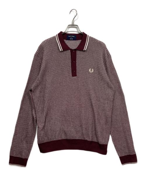 FRED PERRY（フレッドペリー）FRED PERRY (フレッドペリー) TWO TEXTURE KNIT SHIRT ボルドー×ホワイト サイズ:Ｌの古着・服飾アイテム