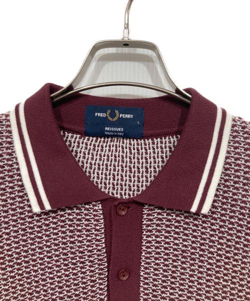 FRED PERRY（フレッドペリー）FRED PERRY (フレッドペリー) TWO TEXTURE KNIT SHIRT ボルドー×ホワイト サイズ:Ｌの古着・服飾アイテム