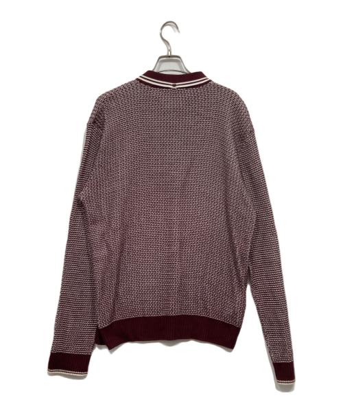 FRED PERRY（フレッドペリー）FRED PERRY (フレッドペリー) TWO TEXTURE KNIT SHIRT ボルドー×ホワイト サイズ:Ｌの古着・服飾アイテム