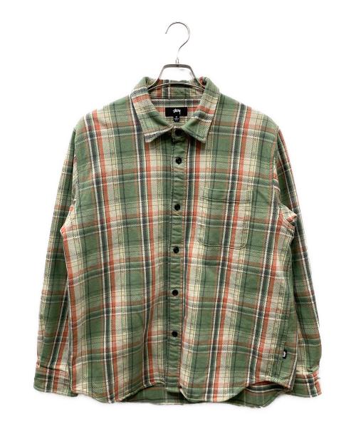 stussy（ステューシー）stussy (ステューシー) DAN WASHED COTTON PLAID SHIRT グリーン×オレンジ サイズ:SIZE Mの古着・服飾アイテム