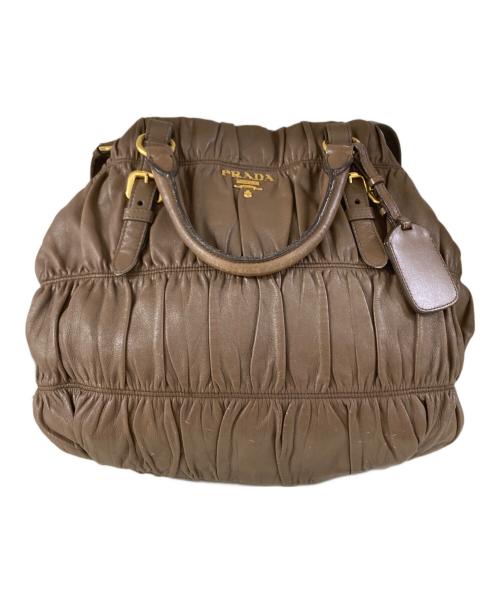 PRADA（プラダ）PRADA (プラダ) NAPPA GAUFRE ギャザー2WAYバッグ ブラウンの古着・服飾アイテム