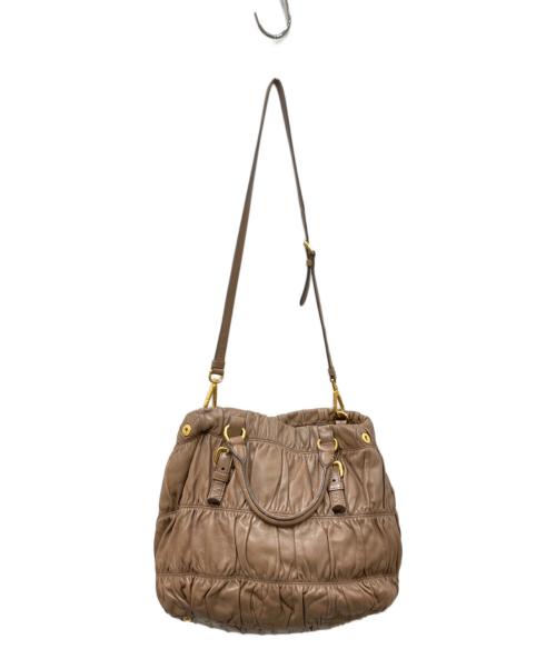 PRADA（プラダ）PRADA (プラダ) NAPPA GAUFRE ギャザー2WAYバッグ ブラウンの古着・服飾アイテム