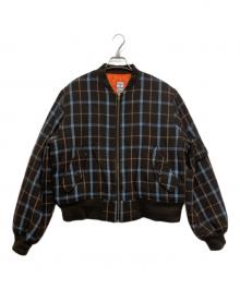 have a good time（ハブアグッドタイム）の古着「グッドボーイロゴチェックMA-1ジャケット」｜ブラウン
