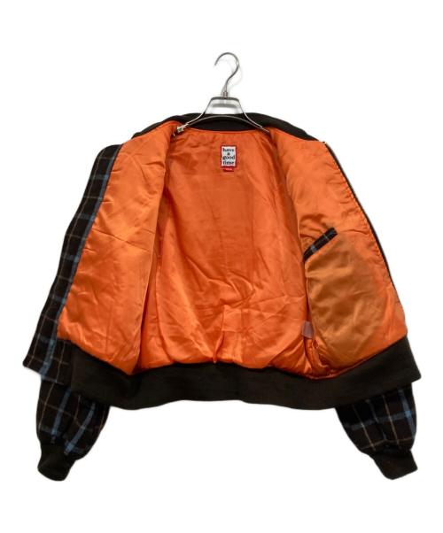 have a good time（ハブアグッドタイム）have a good time (ハブアグッドタイム) グッドボーイロゴチェックMA-1ジャケット ブラウン サイズ:Ｍの古着・服飾アイテム