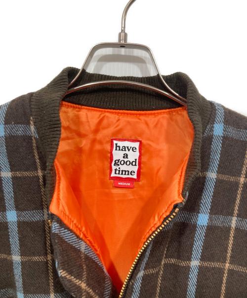 have a good time（ハブアグッドタイム）have a good time (ハブアグッドタイム) グッドボーイロゴチェックMA-1ジャケット ブラウン サイズ:Ｍの古着・服飾アイテム