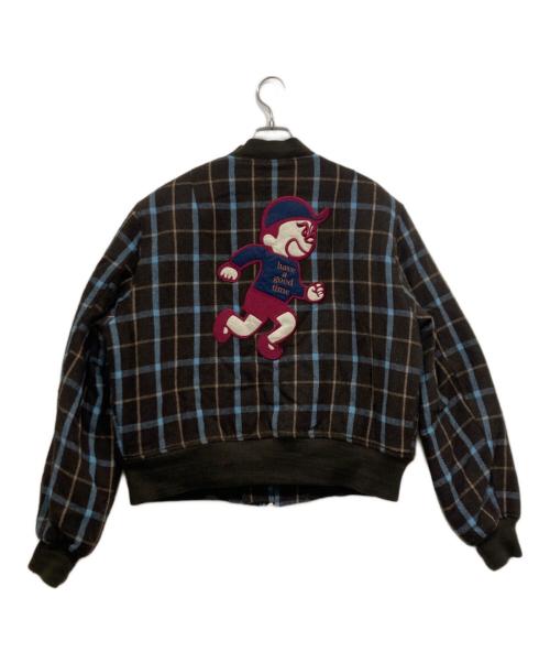 have a good time（ハブアグッドタイム）have a good time (ハブアグッドタイム) グッドボーイロゴチェックMA-1ジャケット ブラウン サイズ:Ｍの古着・服飾アイテム
