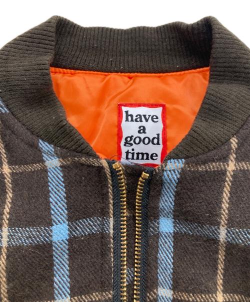 have a good time（ハブアグッドタイム）have a good time (ハブアグッドタイム) グッドボーイロゴチェックMA-1ジャケット ブラウン サイズ:Ｍの古着・服飾アイテム