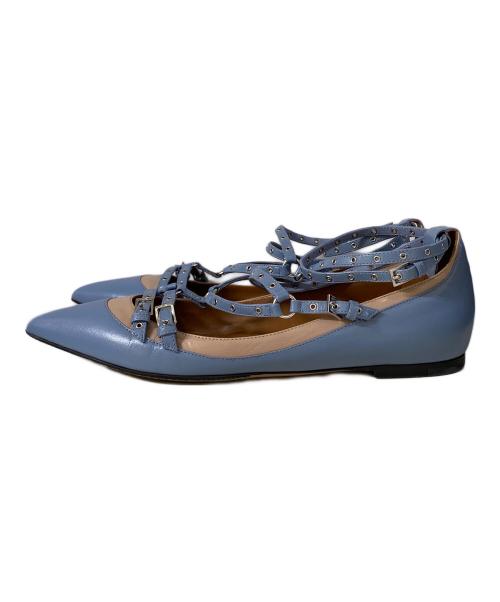 VALENTINO（ヴァレンティノ）VALENTINO (ヴァレンティノ) Tストラップフラットシューズ スカイブルー サイズ:38の古着・服飾アイテム