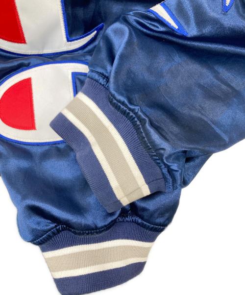 SUPREME（シュプリーム）Supreme (シュプリーム) Champion (チャンピオン) 18AW Hooded Satin Varsity Jacket スタジャン ネイビー サイズ:Lの古着・服飾アイテム