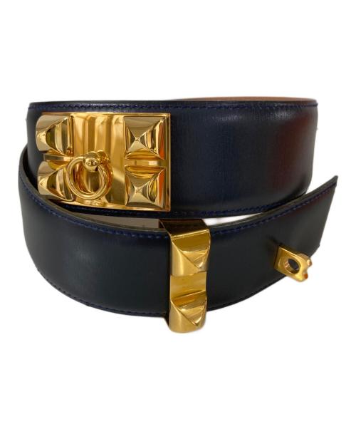 HERMES（エルメス）HERMES (エルメス) コリエ・ド・シアン スタッズベルト ネイビー サイズ:65の古着・服飾アイテム