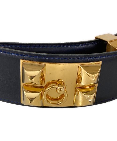 HERMES（エルメス）HERMES (エルメス) コリエ・ド・シアン スタッズベルト ネイビー サイズ:65の古着・服飾アイテム